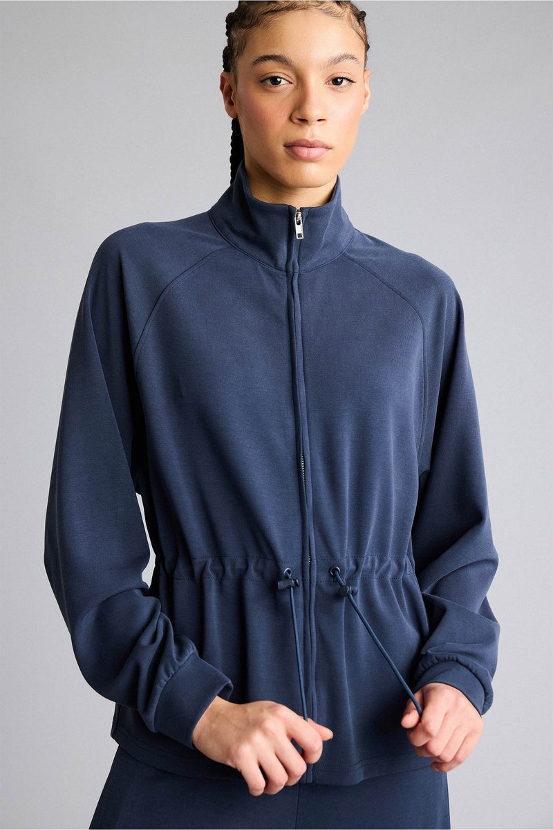 DeFacto Blue Woman Standard Fit Stand Collar Zip-Up Sweatshirt Casual - Image 1